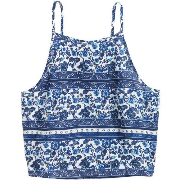 NWT H&M Blue White Floral Sleeveless Crop Top - Picture 3 of 5